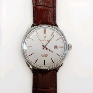 Vincero Kairos Watch White Dial Brown Leather Band 42mm